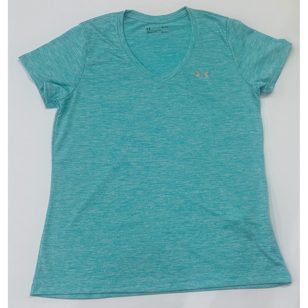 Under Armour HeatGear Womens V-Neck Short Sleeve Training Shirt Teal Heather LG